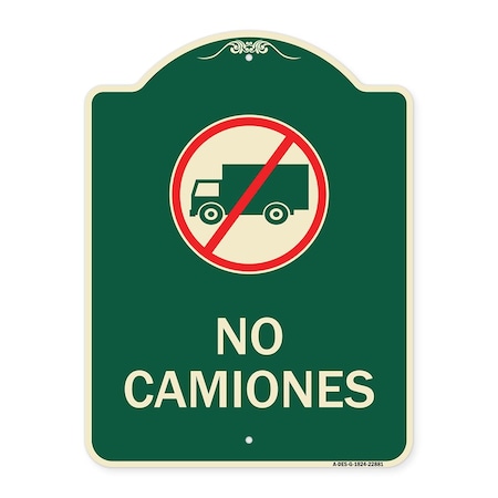 Signmission Spanish Traffic No Camiones No Trucks W/ Graphic Heavy-Gauge Aluminum Sign, 24" x 18", G-1824-22881 A-DES-G-1824-22881
